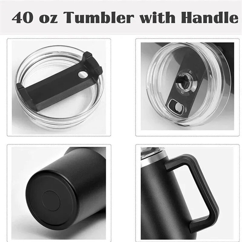 Executive Grade: 1200ML 304 Stainless Steel Insulated Water Bottle - Thermal Coffee Car Cup with Handle and Straw - Vacuum Flask for Hot and Cold Beverages