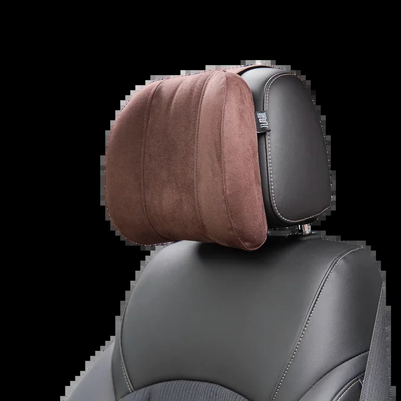 "Suede Car Headrest Pillow: Memory Foam Neck Support for Comfortable Car Travel"