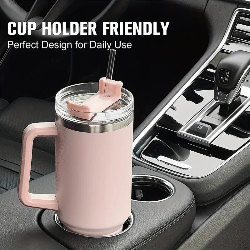 Executive Grade: 1200ML 304 Stainless Steel Insulated Water Bottle - Thermal Coffee Car Cup with Handle and Straw - Vacuum Flask for Hot and Cold Beverages