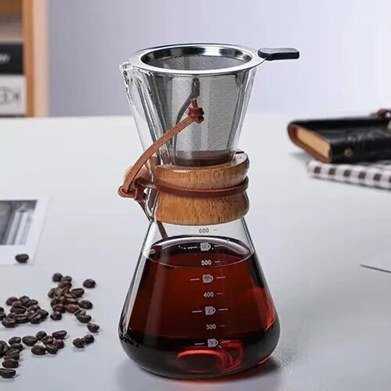 Glass Coffee Sharing Pot Set: Includes Filter Screen, Cup, and Drip Jar