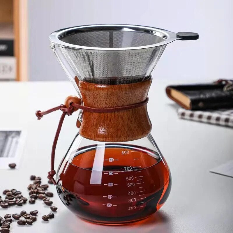 Glass Coffee Sharing Pot Set: Includes Filter Screen, Cup, and Drip Jar